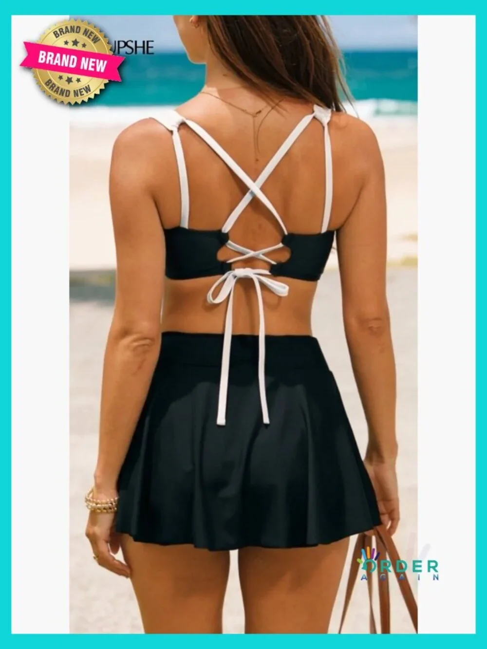 Women's Bikini Set High Waisted Swim Skirt Crossback Tie Modest Two Piece